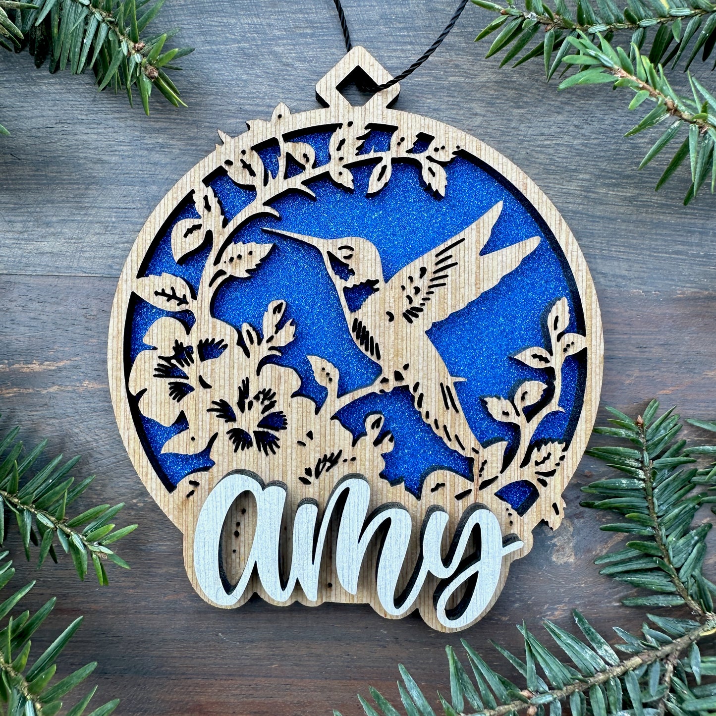 Personalized Hummingbird Wood Ornament with Name