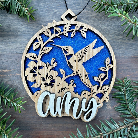 Personalized Hummingbird Wood Ornament with Name