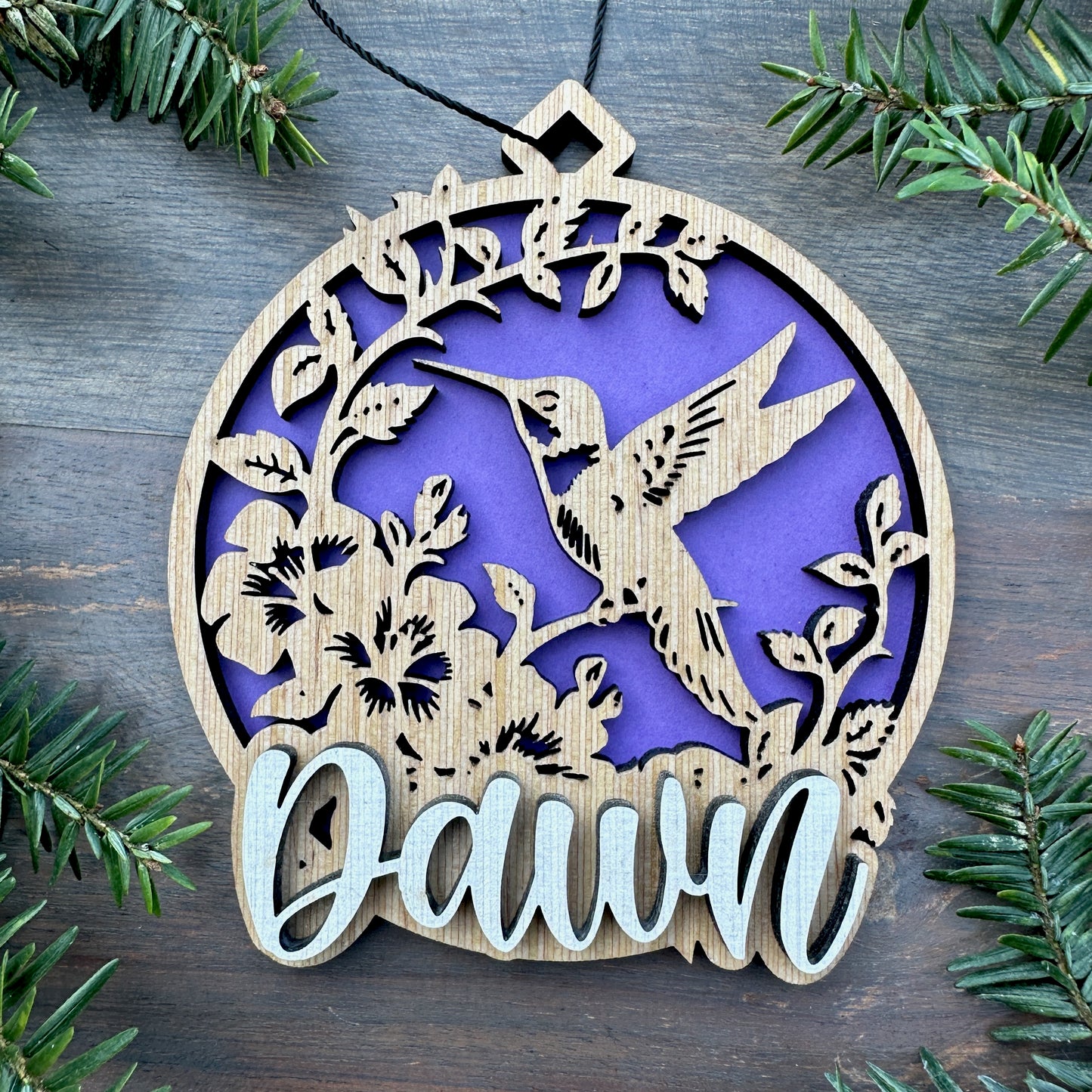 Personalized Hummingbird Wood Ornament with Name