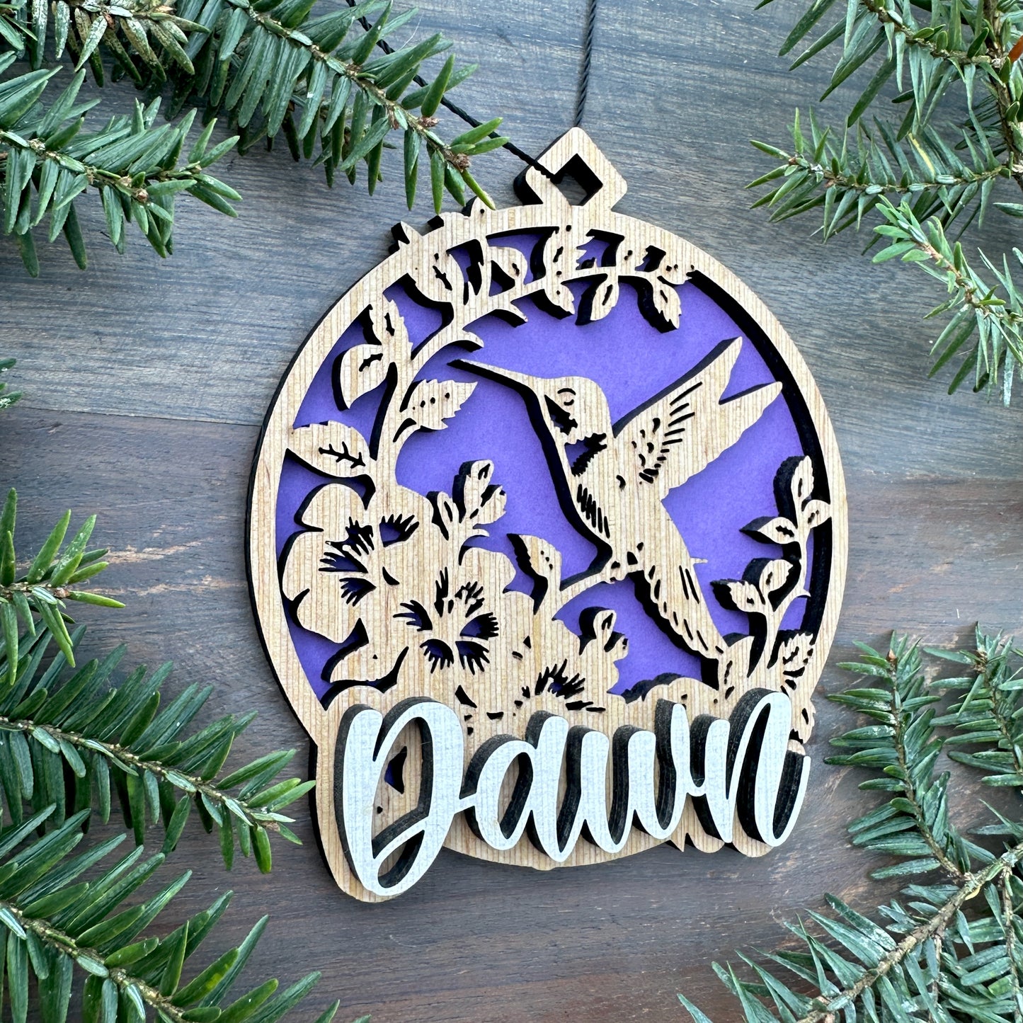 Personalized Hummingbird Wood Ornament with Name