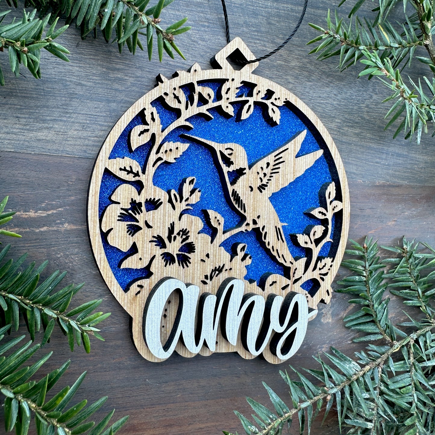 Personalized Hummingbird Wood Ornament with Name