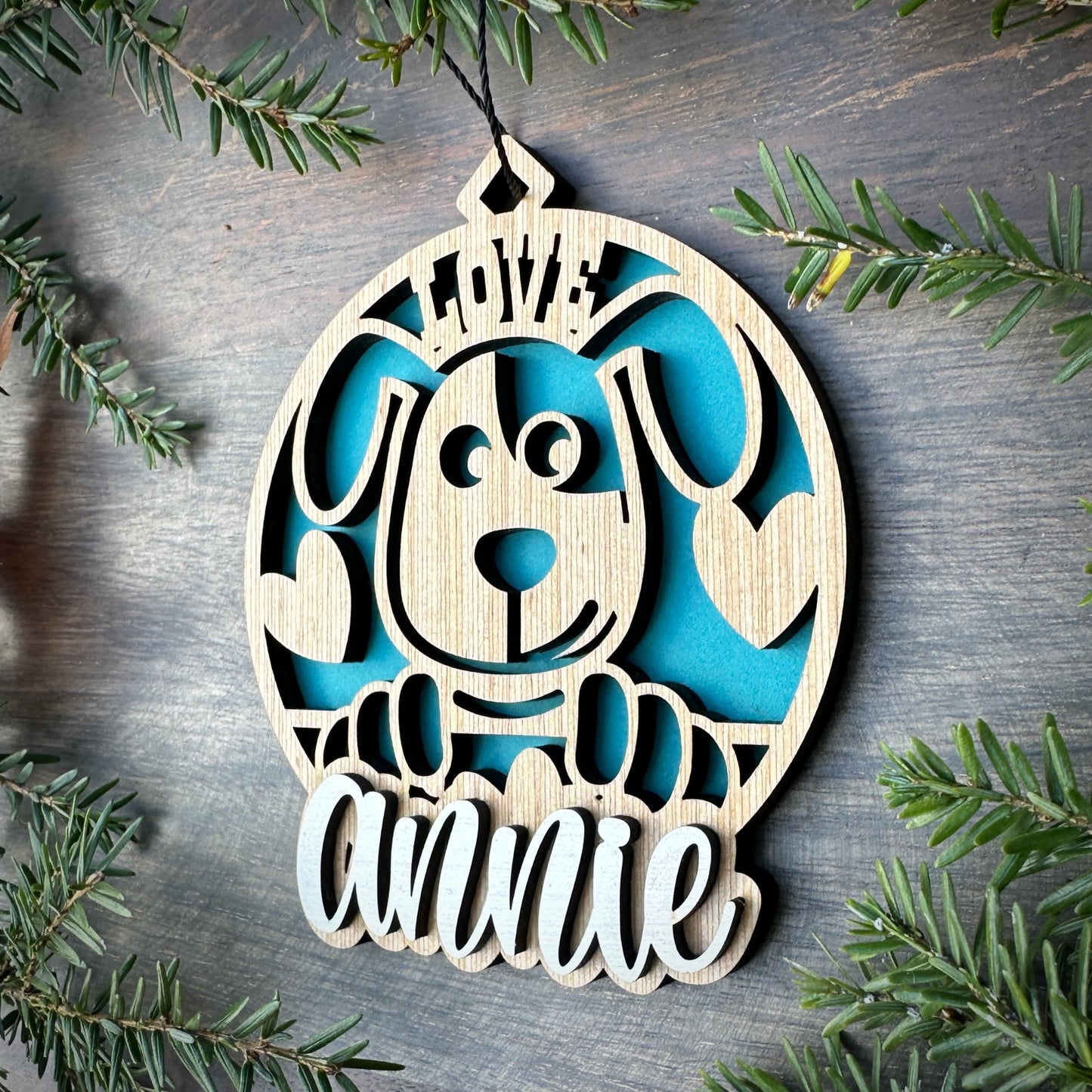 Personalized I Love Dogs Wood Ornament with Name