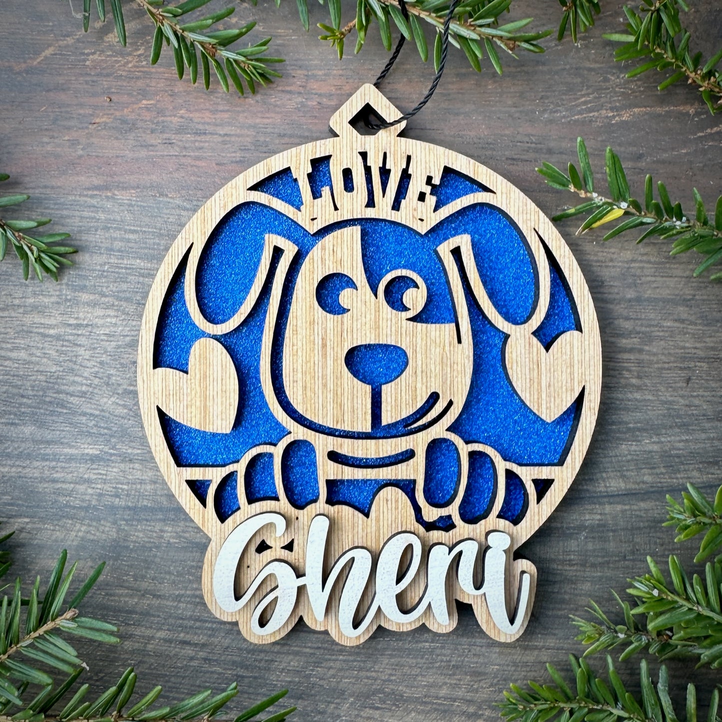 Personalized I Love Dogs Wood Ornament with Name