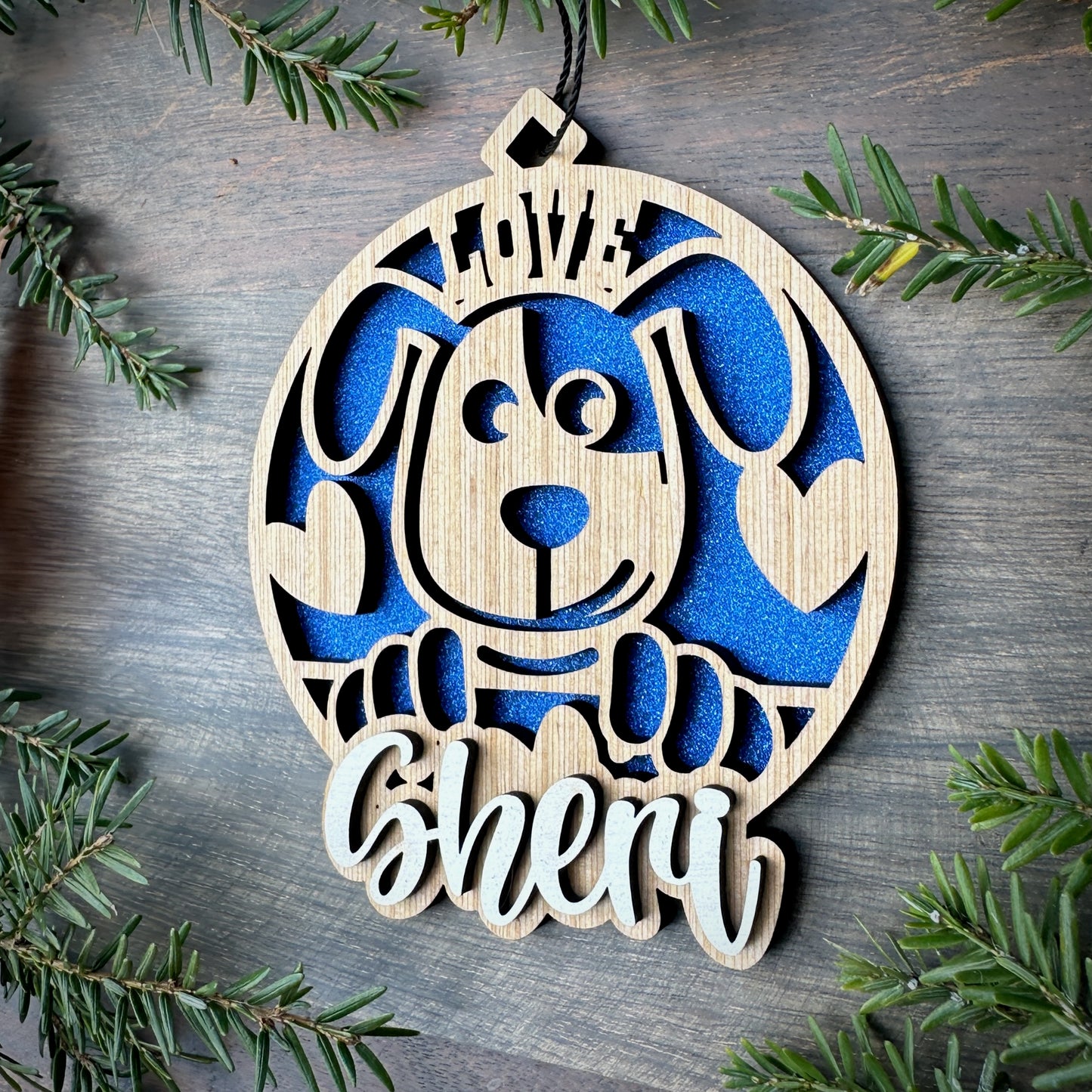 Personalized I Love Dogs Wood Ornament with Name