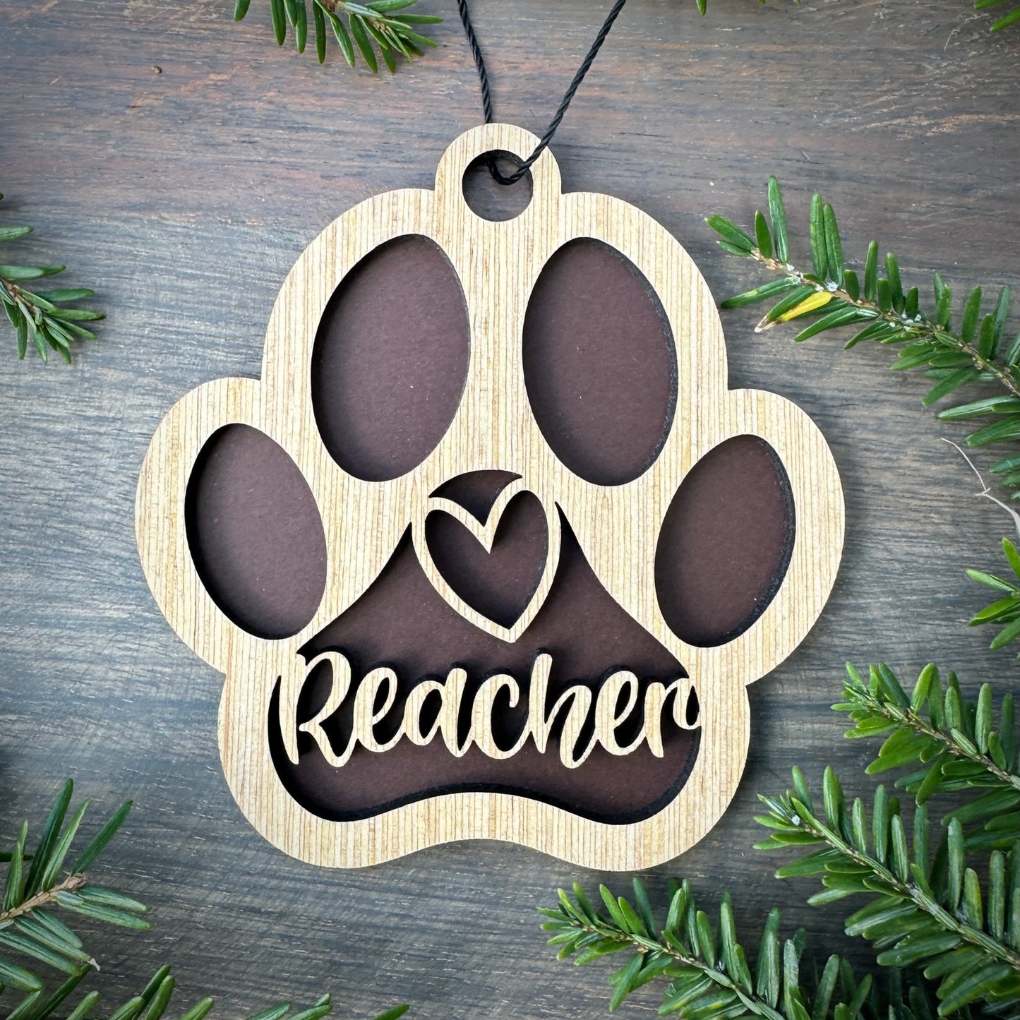 Personalized Dog Paw Wood Ornament with Name