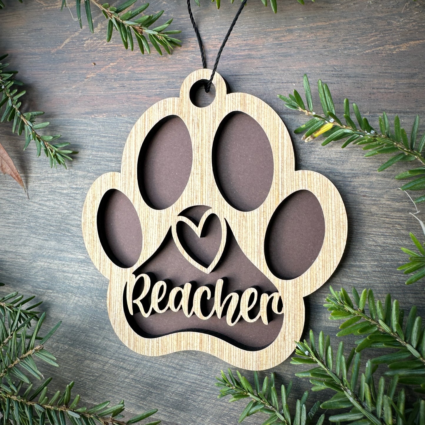 Personalized Dog Paw Wood Ornament with Name