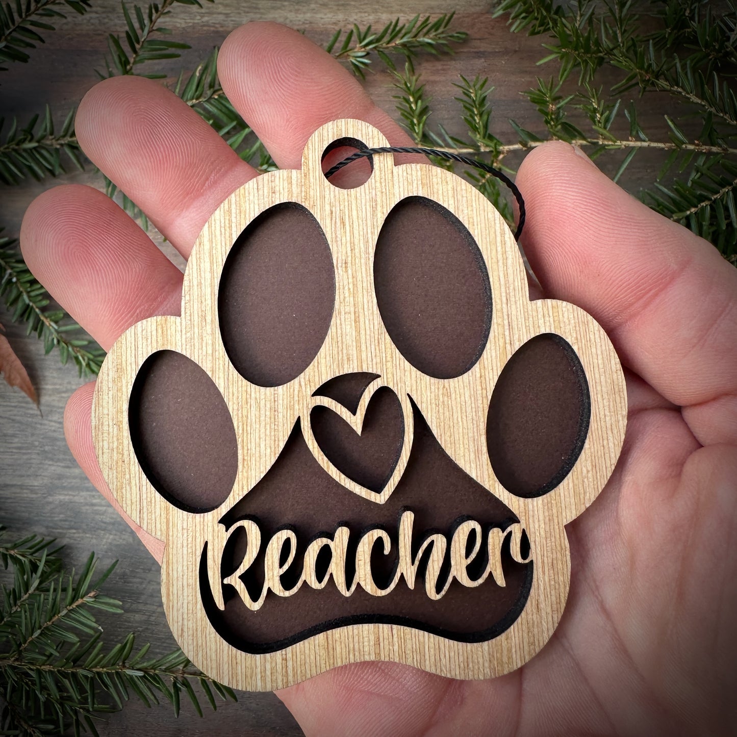 Personalized Dog Paw Wood Ornament with Name