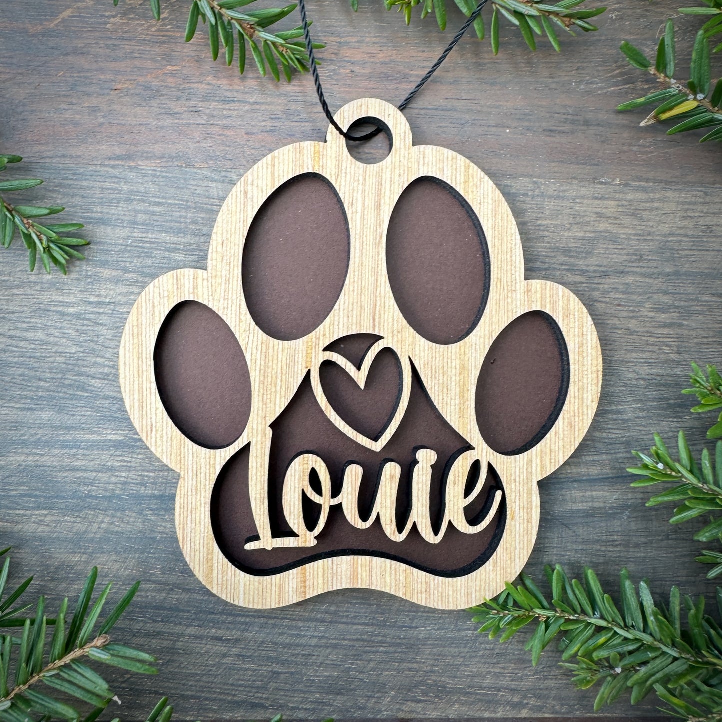 Personalized Dog Paw Wood Ornament with Name