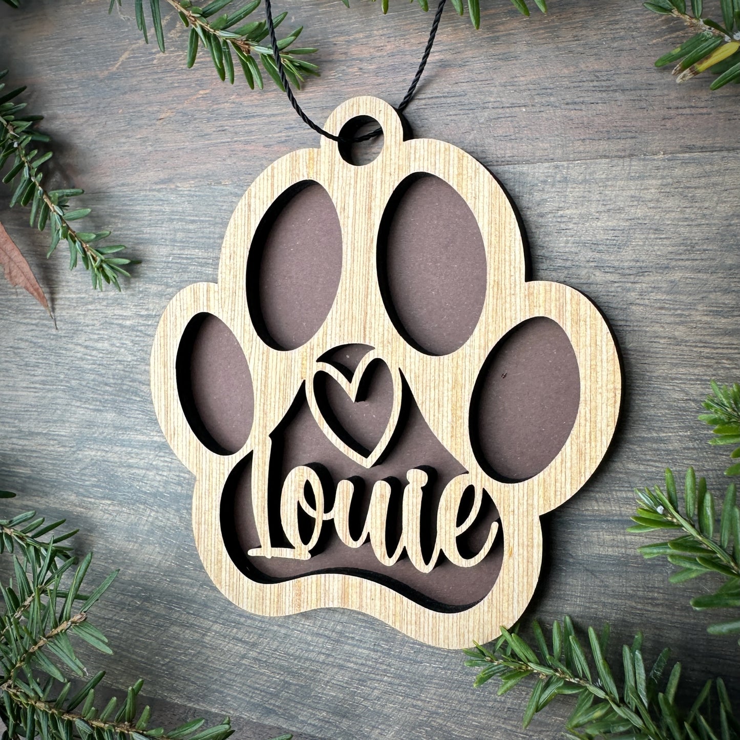Personalized Dog Paw Wood Ornament with Name