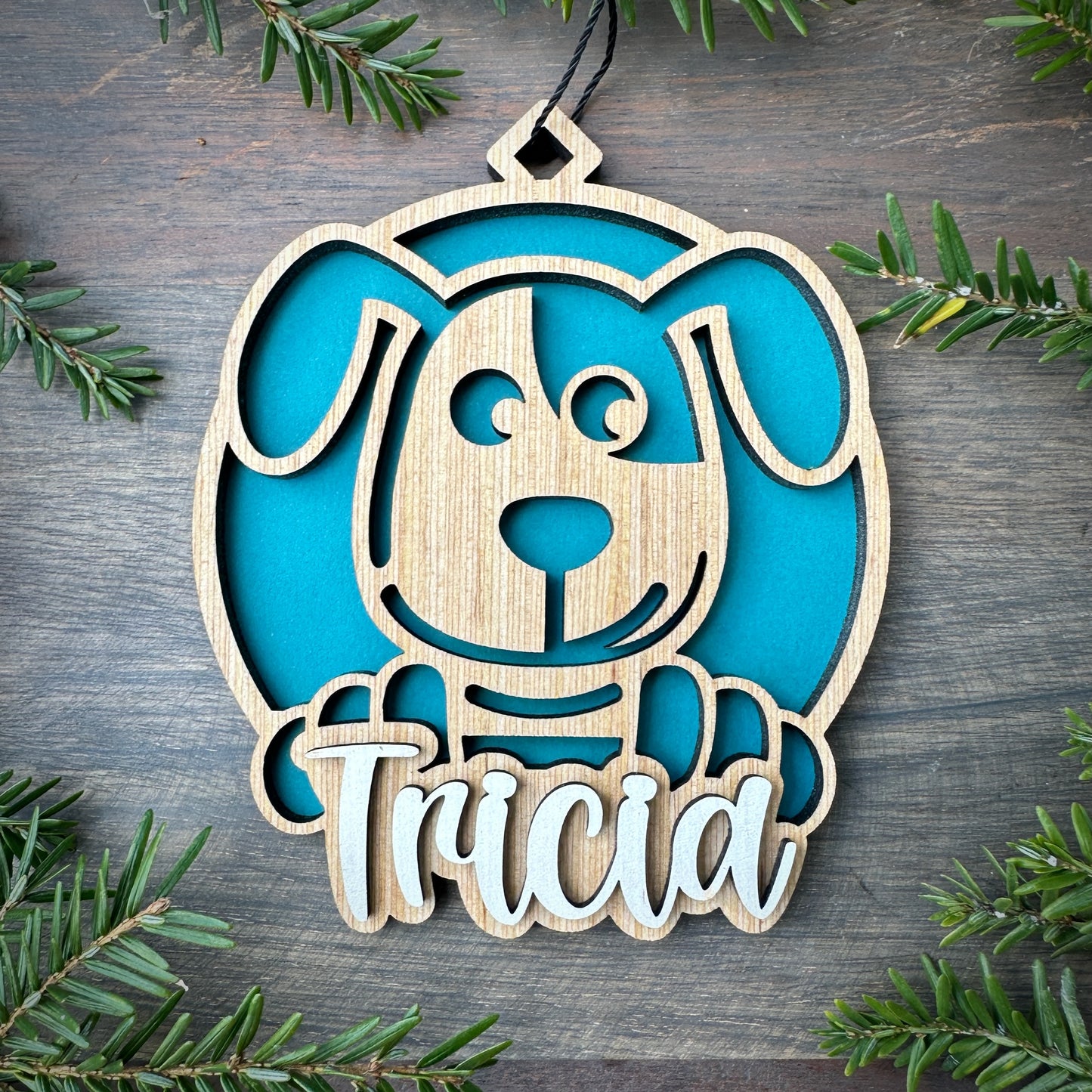 Personalized Puppy Wood Ornament with Name