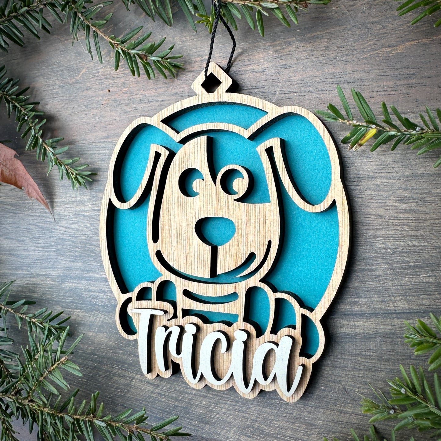 Personalized Puppy Wood Ornament with Name