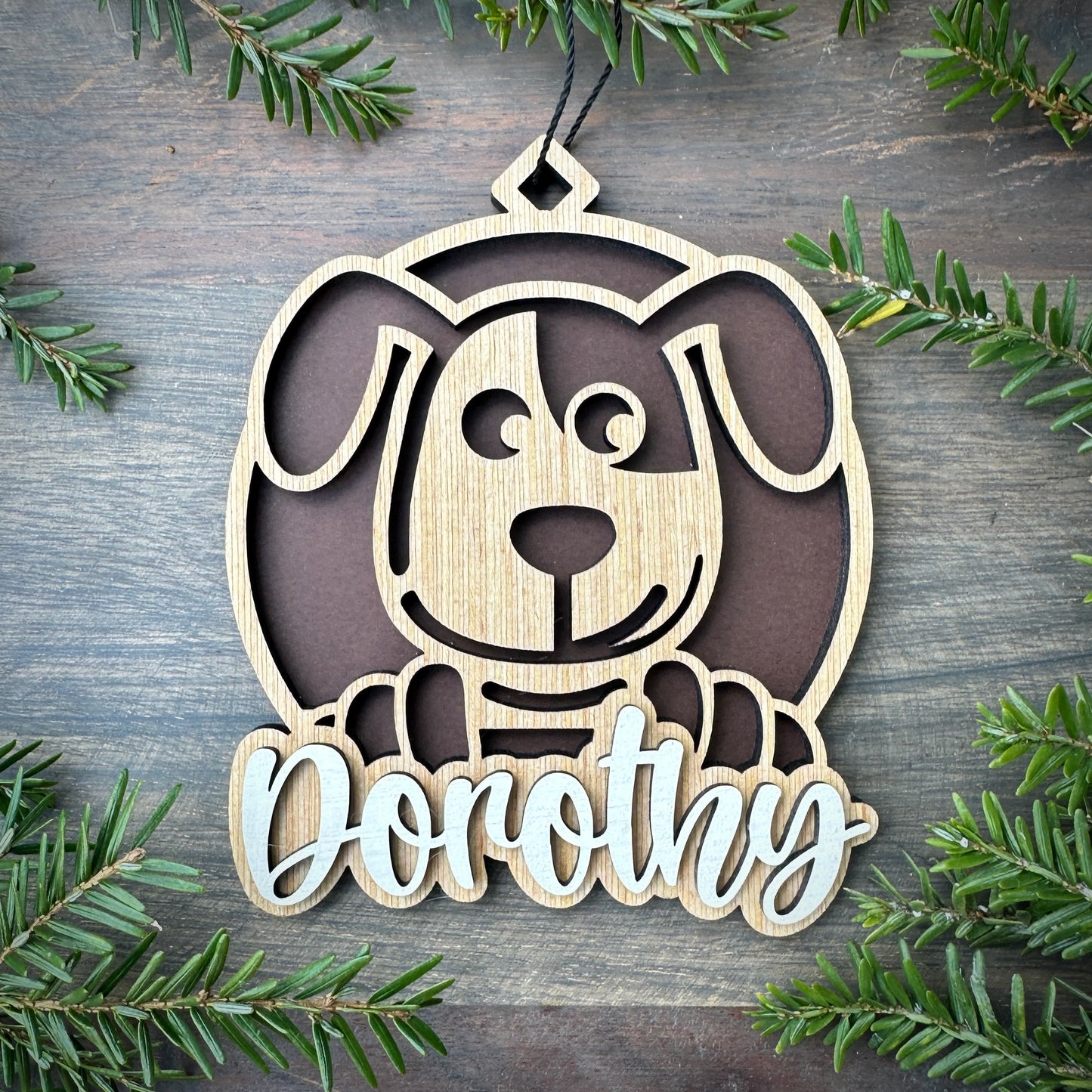 Personalized Puppy Wood Ornament with Name