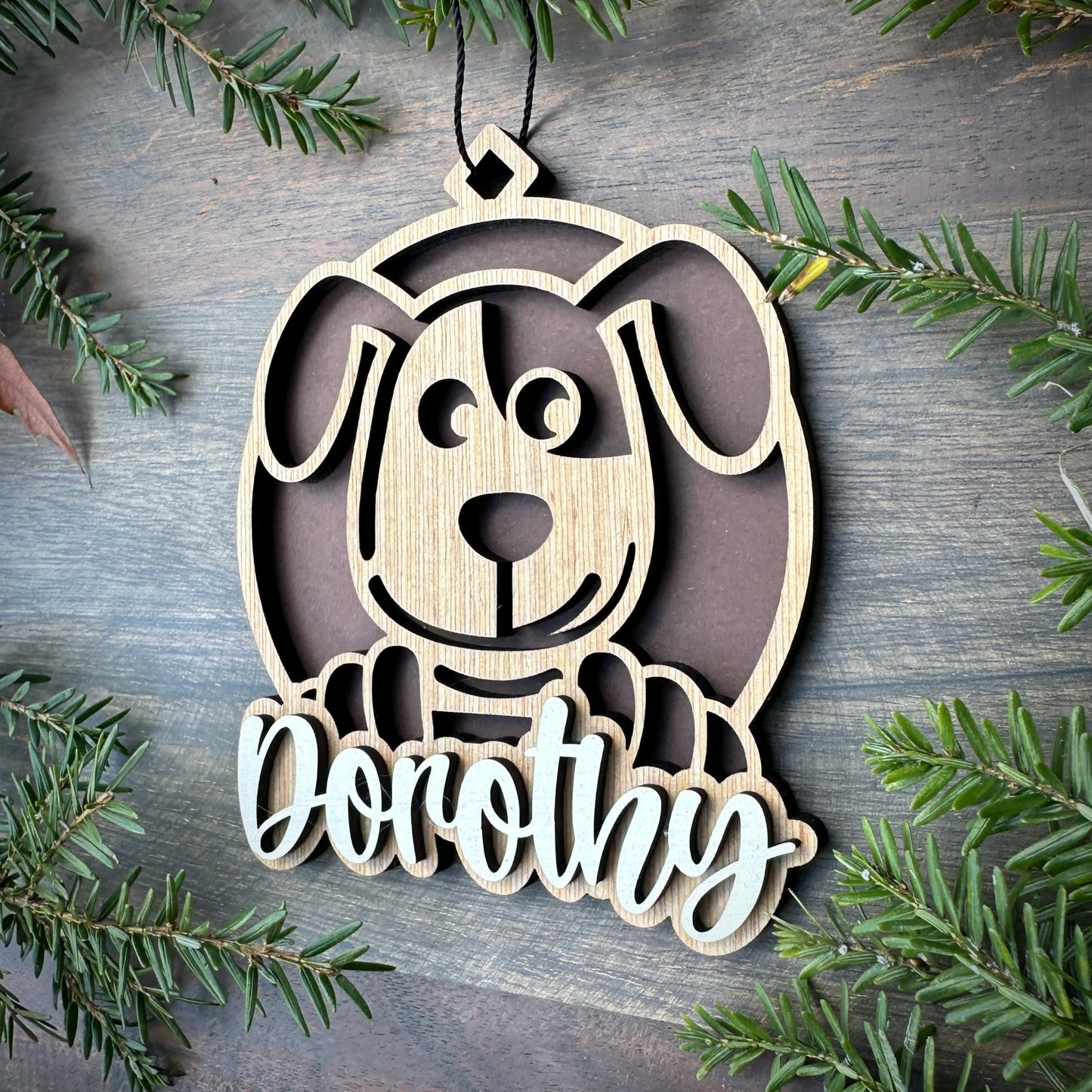 Personalized Puppy Wood Ornament with Name