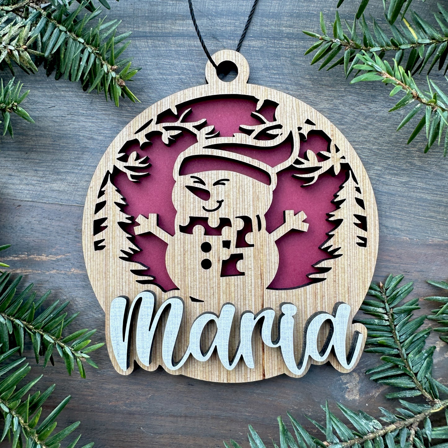 Personalized Snowman Wood Ornament with Name