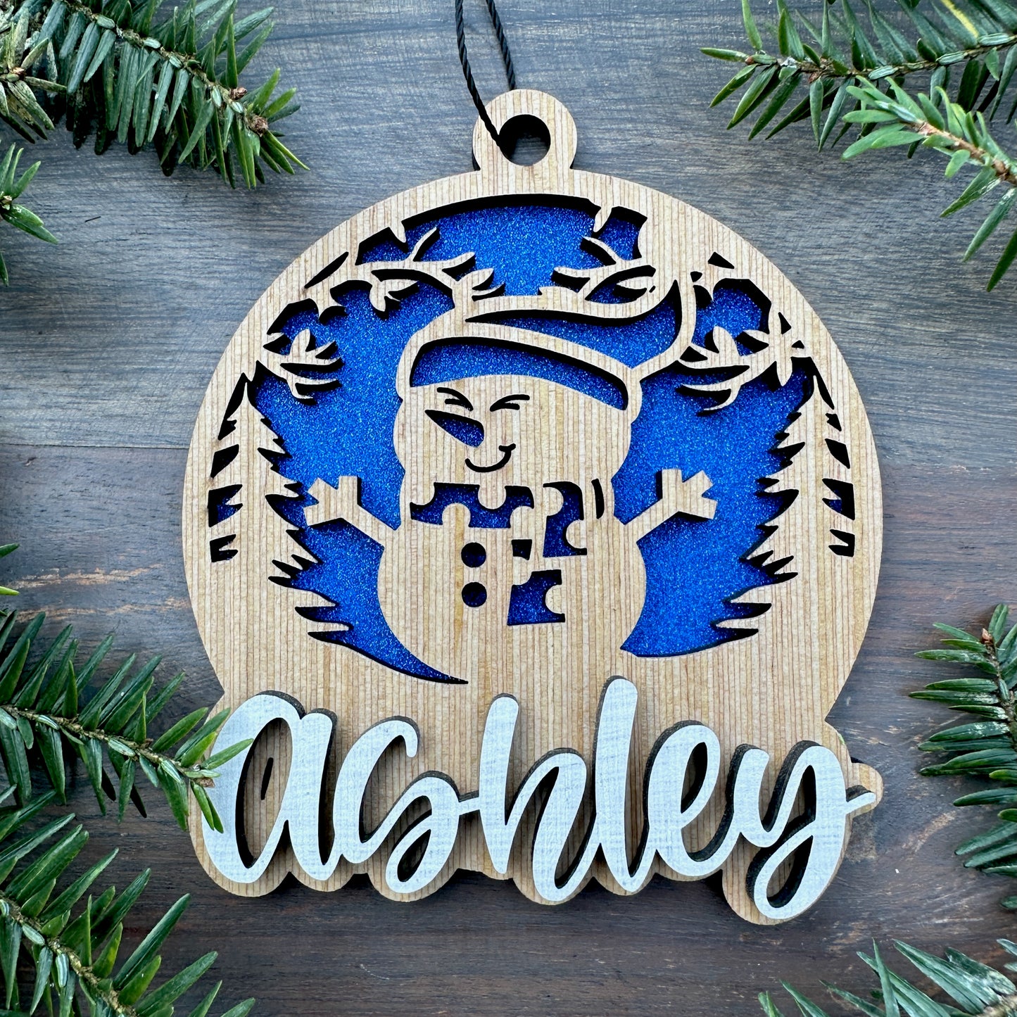 Personalized Snowman Wood Ornament with Name