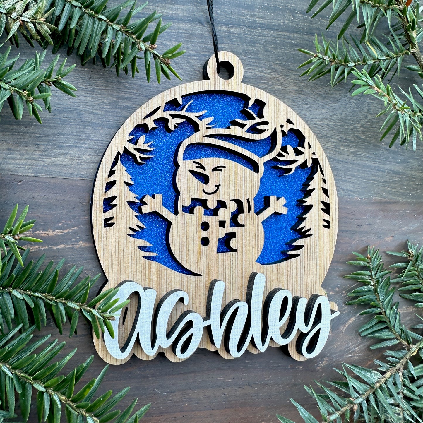 Personalized Snowman Wood Ornament with Name