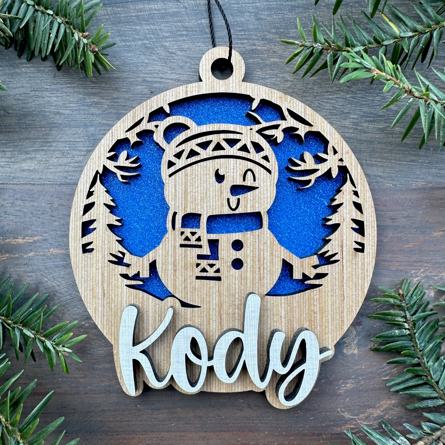 Personalized Snowman Wood Ornament with Name