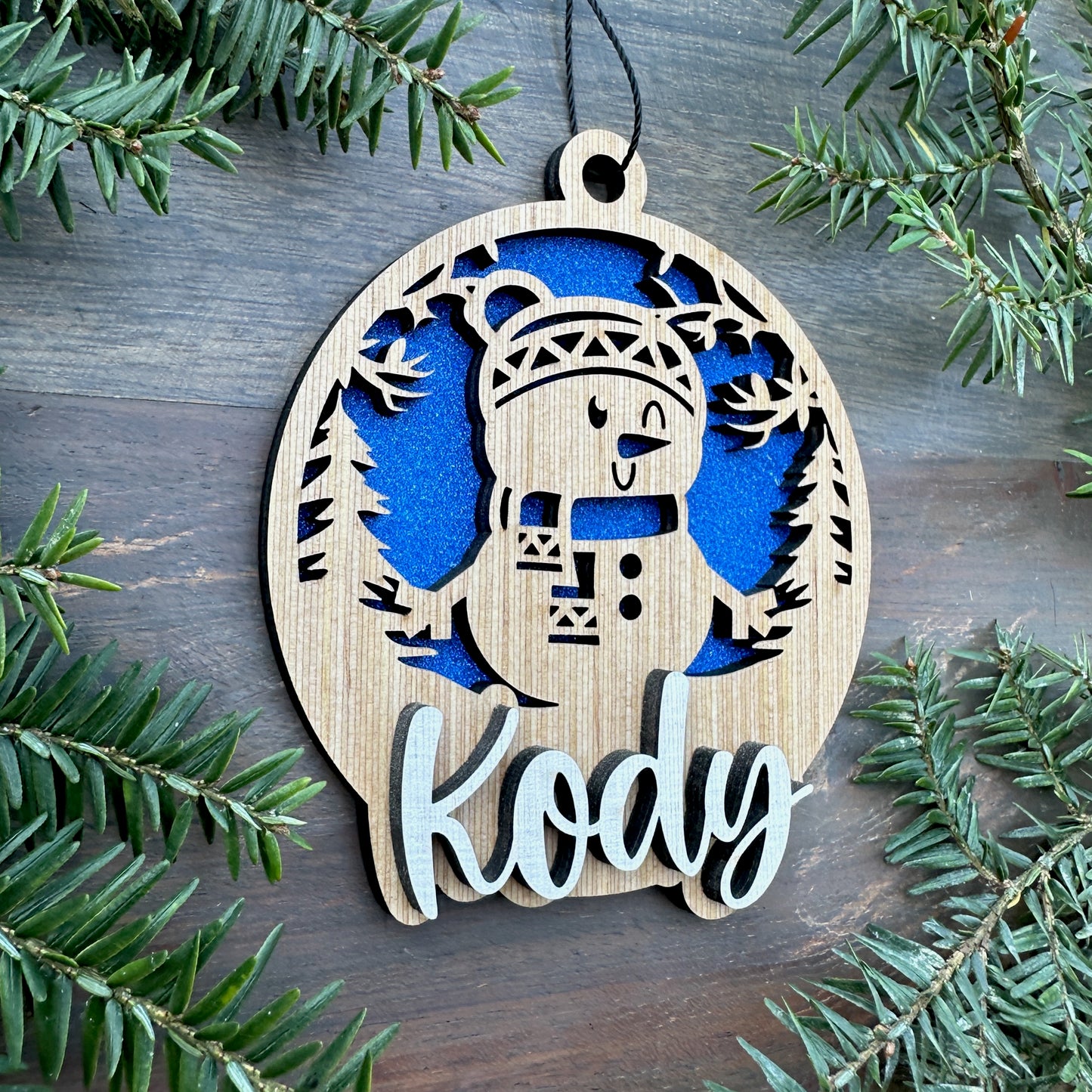Personalized Snowman Wood Ornament with Name