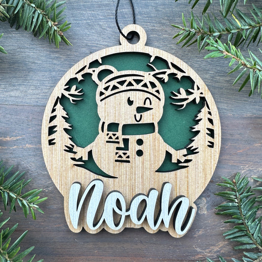 Personalized Snowman Wood Ornament with Name