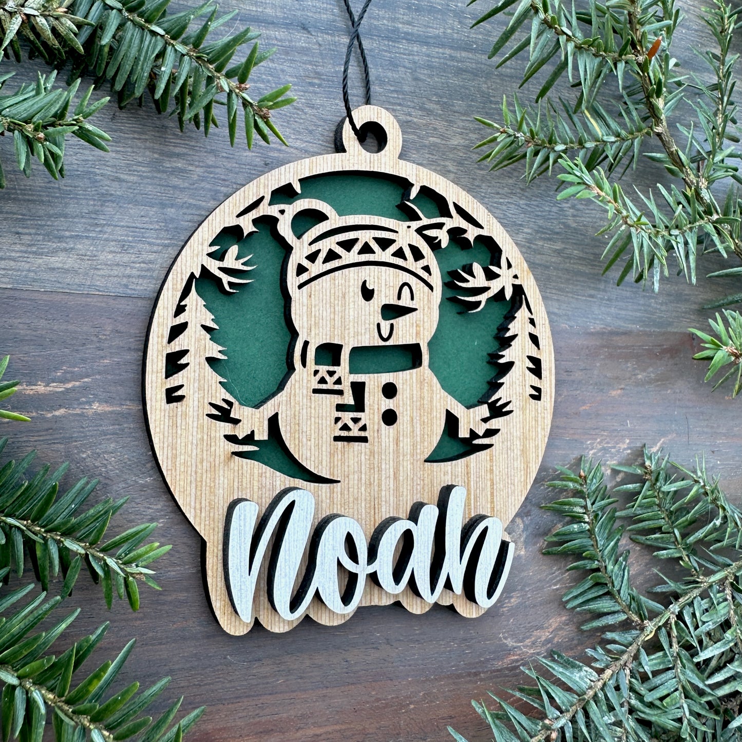 Personalized Snowman Wood Ornament with Name