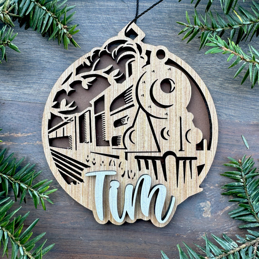 Personalized Stream Engine Train Wood Ornament with Name