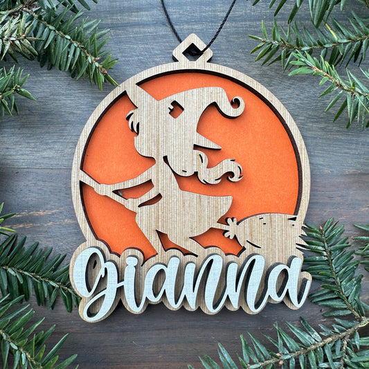 Personalized Flying Witch Wood Ornament with Name
