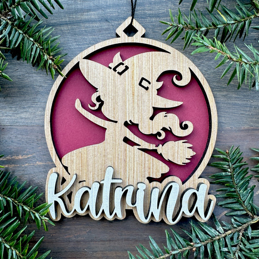 Personalized Little Witch Wood Ornament with Name