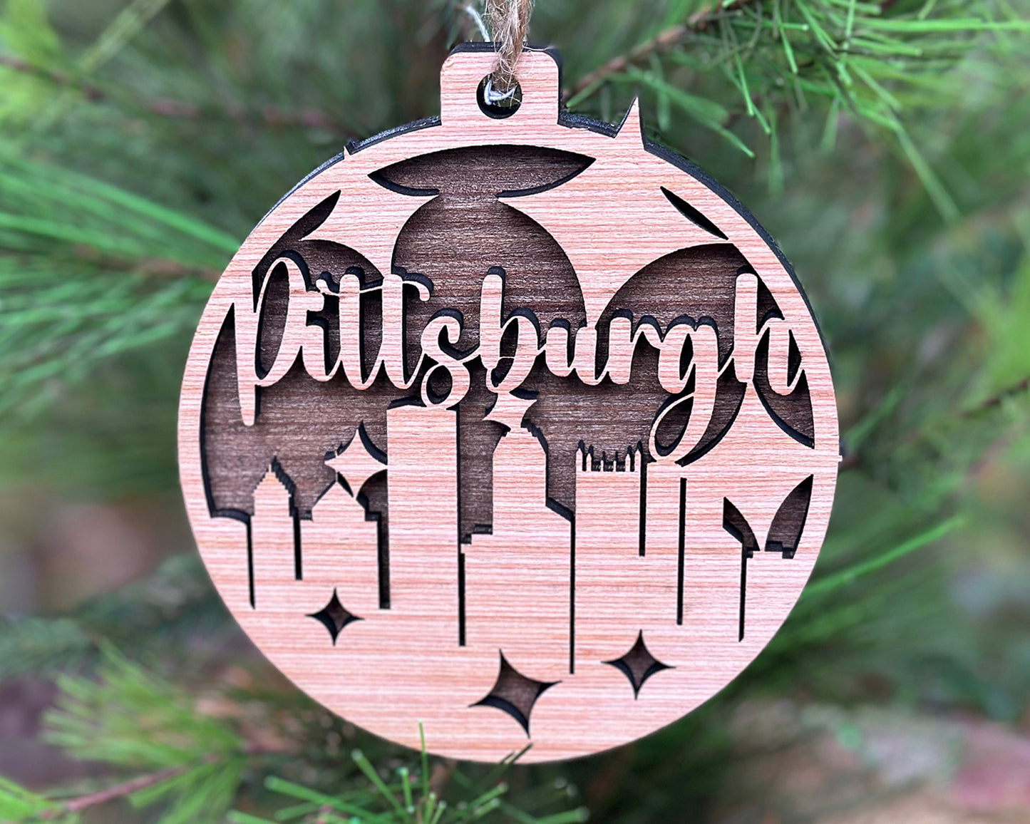 Pittsburgh Rustic Wood Ornament