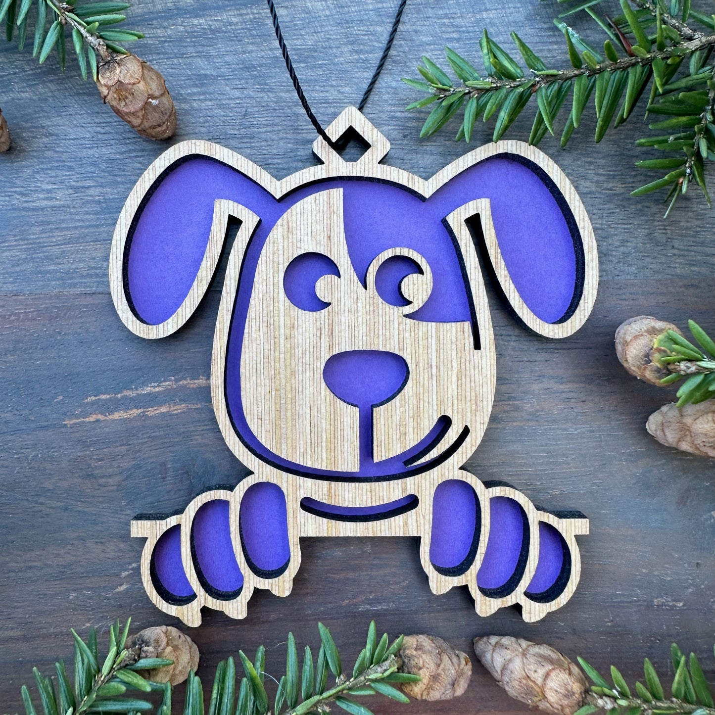 Cute Puppy Wood Ornament - 7 Colors - 2 Sizes