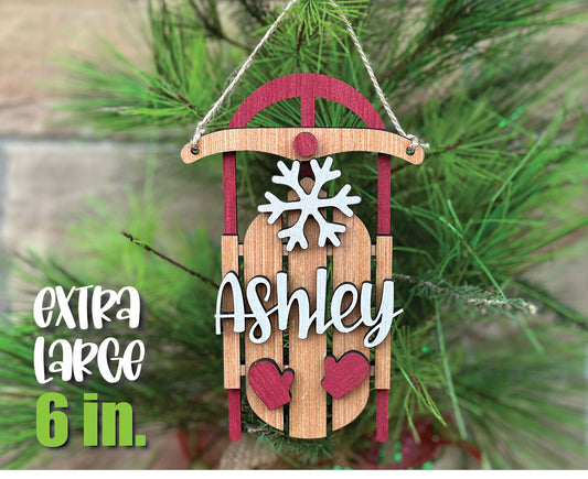 Personalized Rustic Sled Ornament
