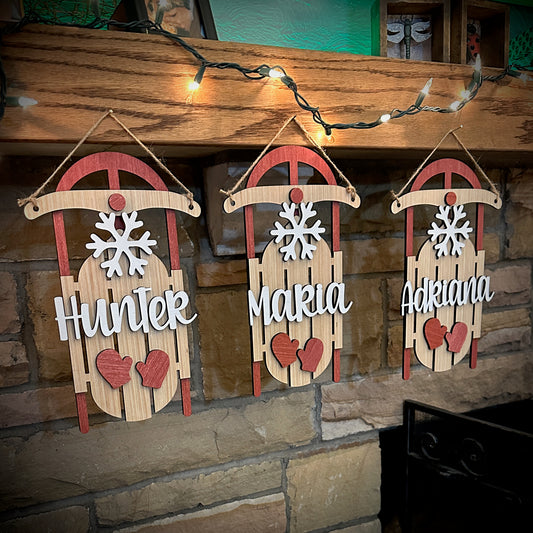 Rustic Wood Sled with Personalization - 12" Height