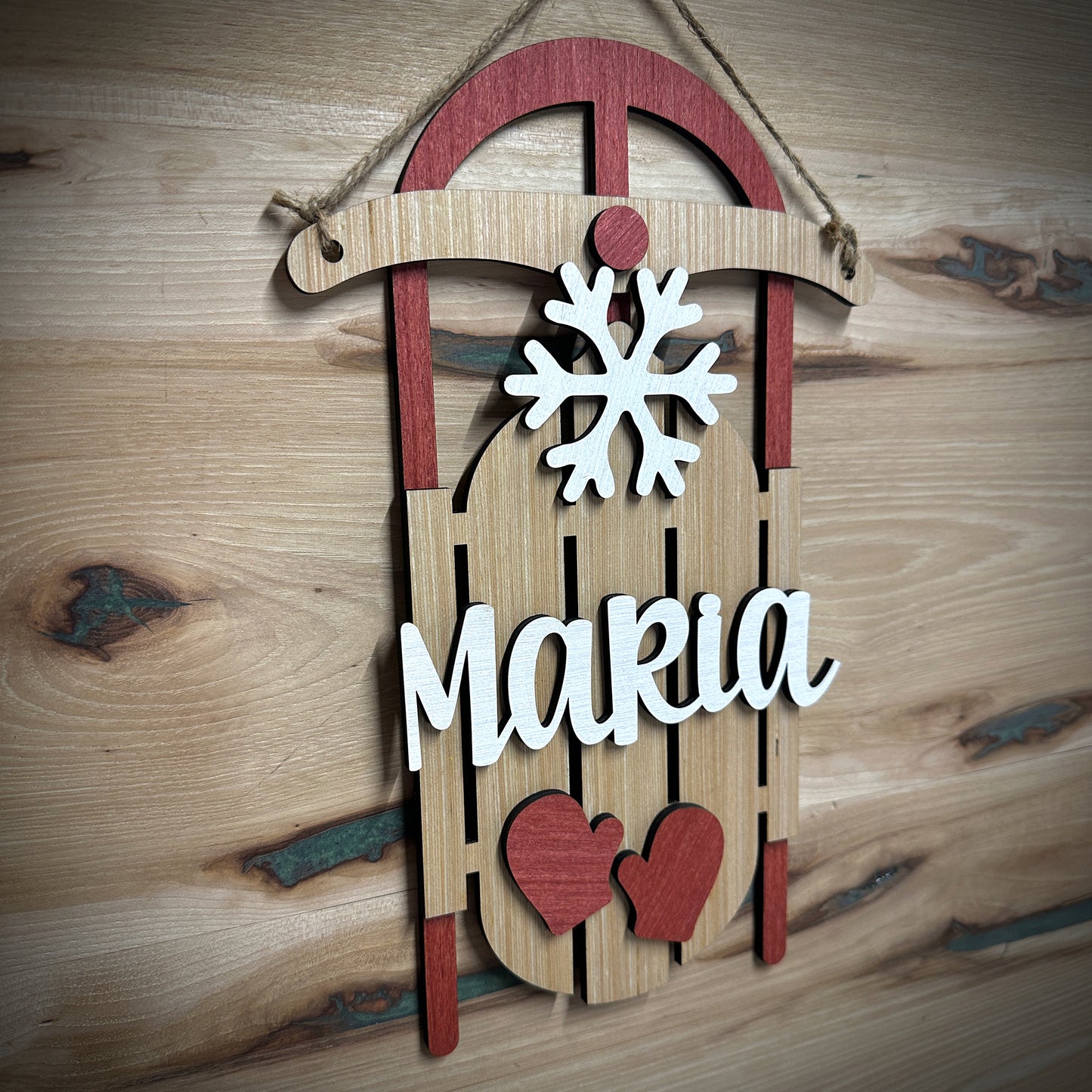 Rustic Wood Sled with Personalization - 12" Height
