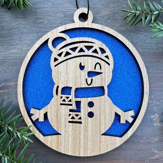 Snowman Winter Scene Wood Ornament