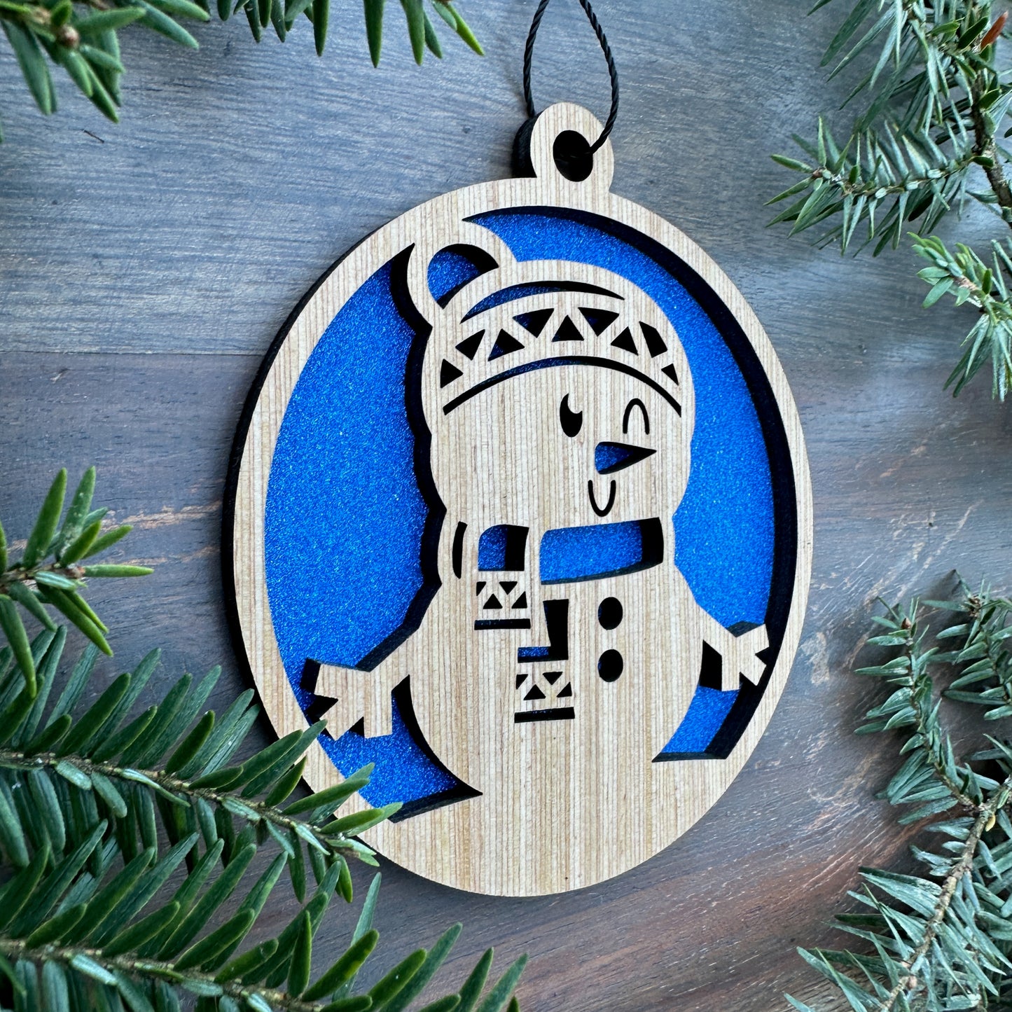 Snowman Winter Scene Wood Ornament