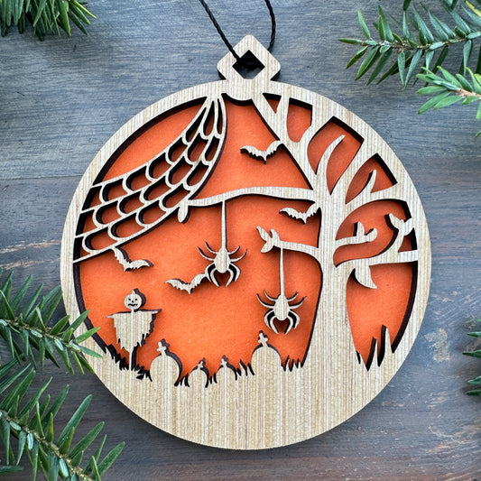 Halloween Spider Web Wood Ornament