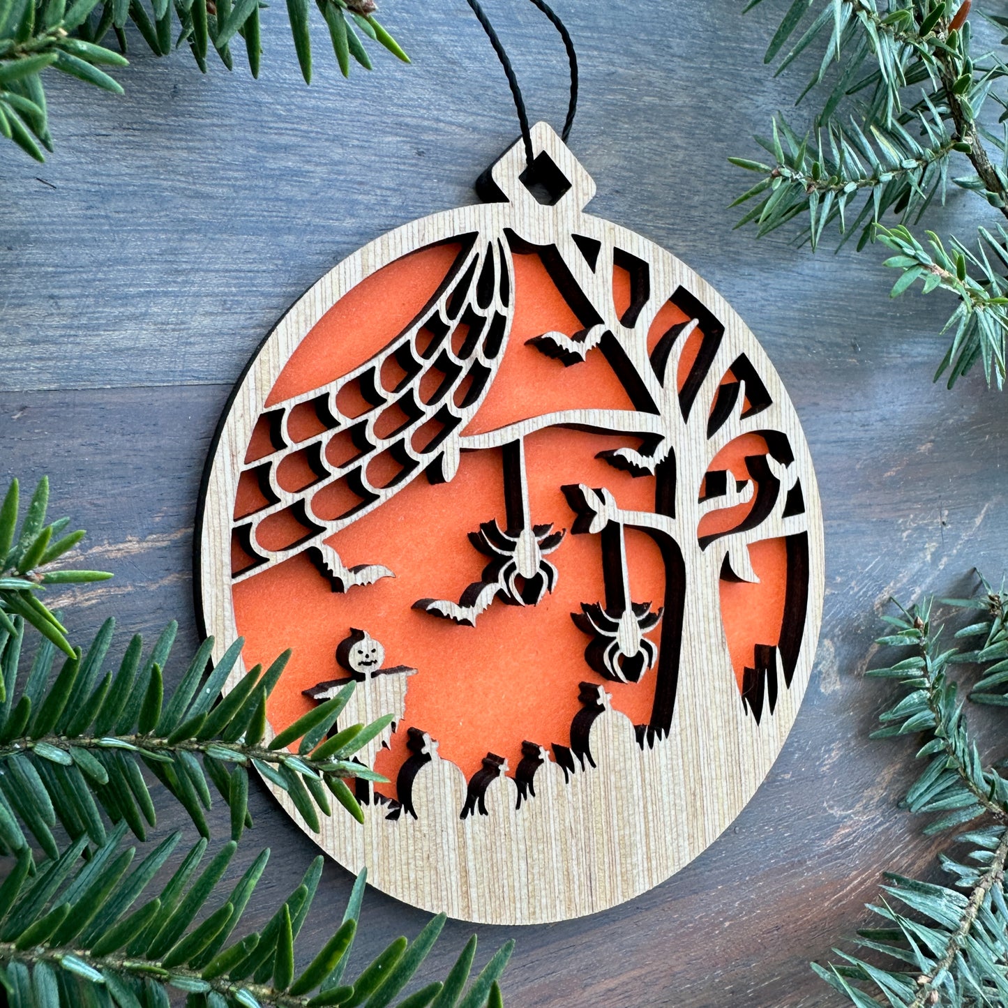 Halloween Spider Web Wood Ornament