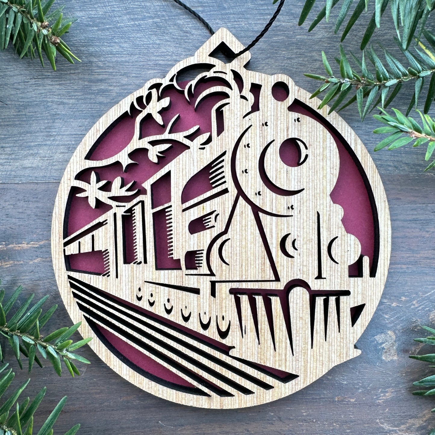 Steam Engine Scene Wood Ornament