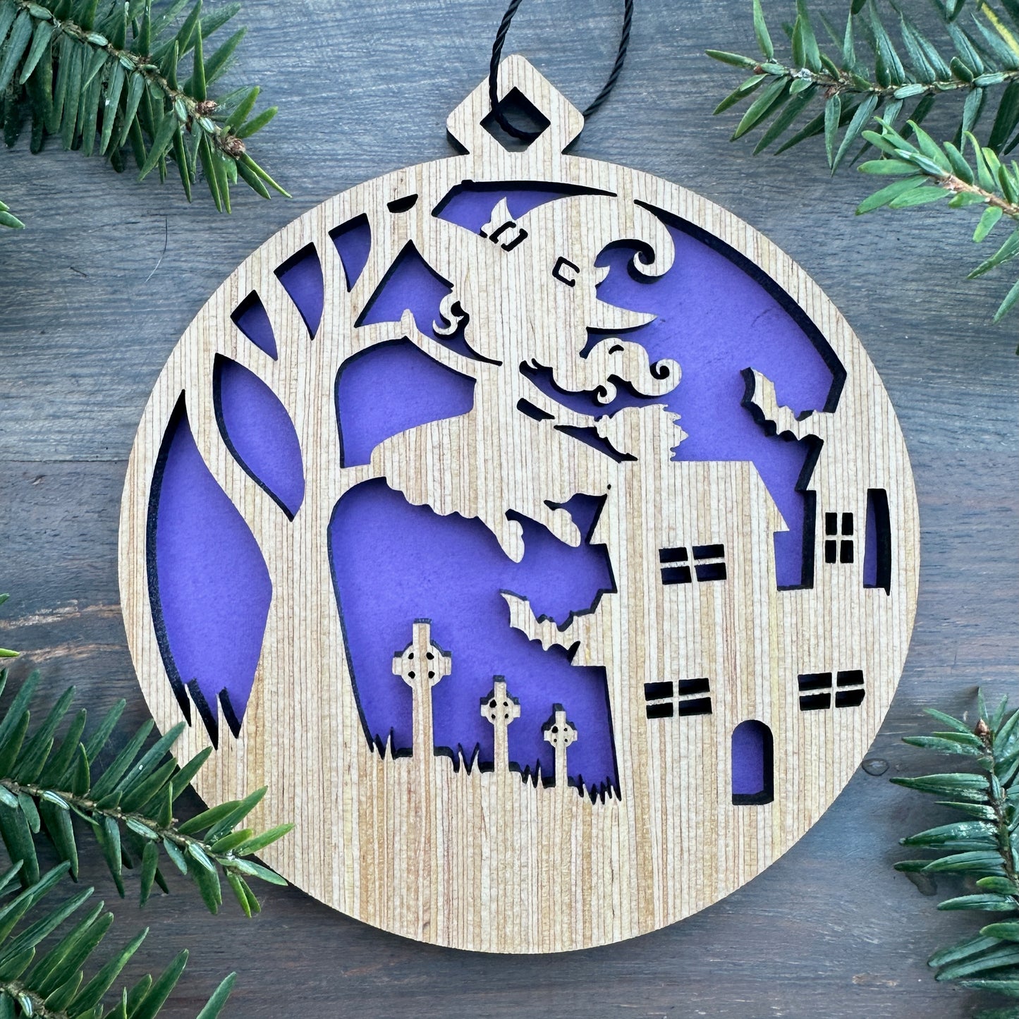 Halloween Witch Scene Wood Ornament