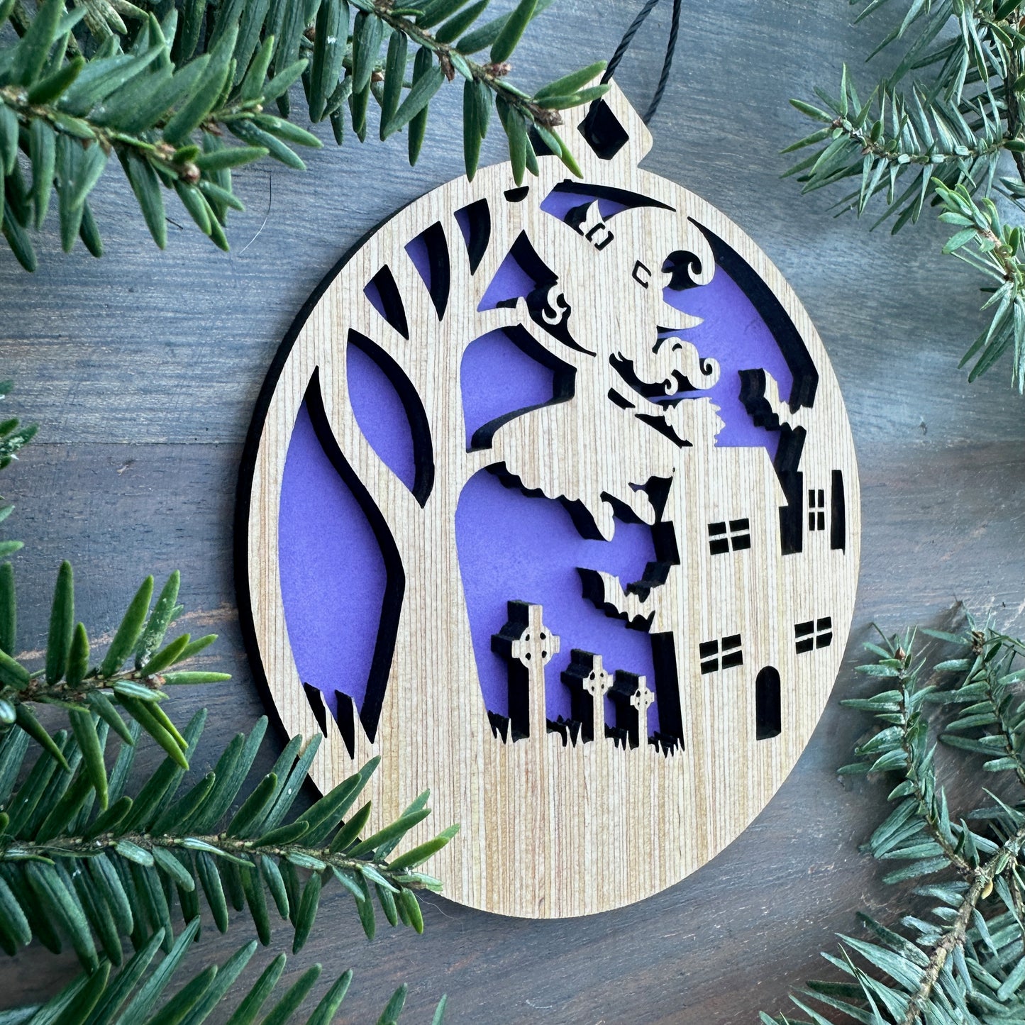 Halloween Witch Scene Wood Ornament