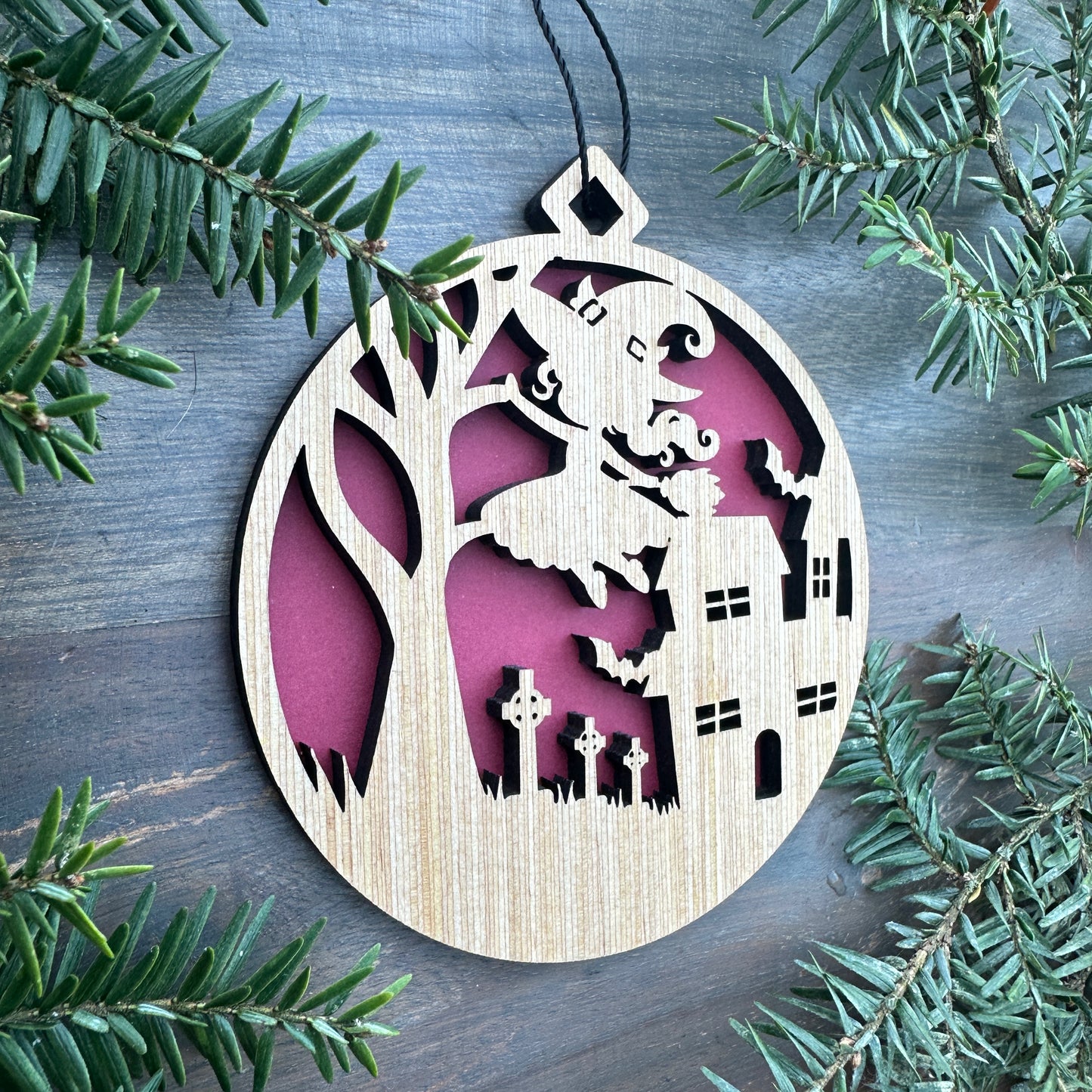 Halloween Witch Scene Wood Ornament