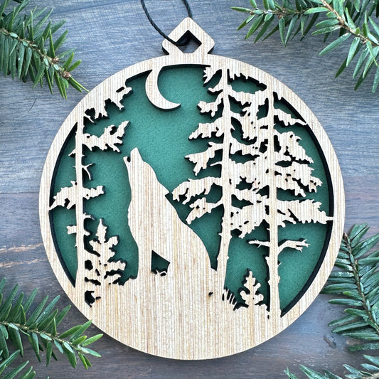 Wolf Scene Wood Ornament