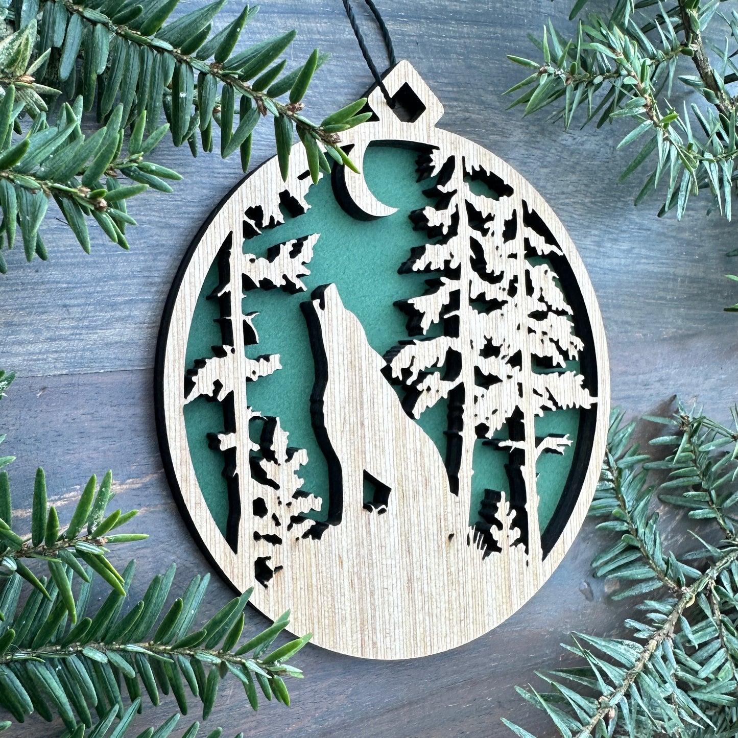 Wolf Scene Wood Ornament