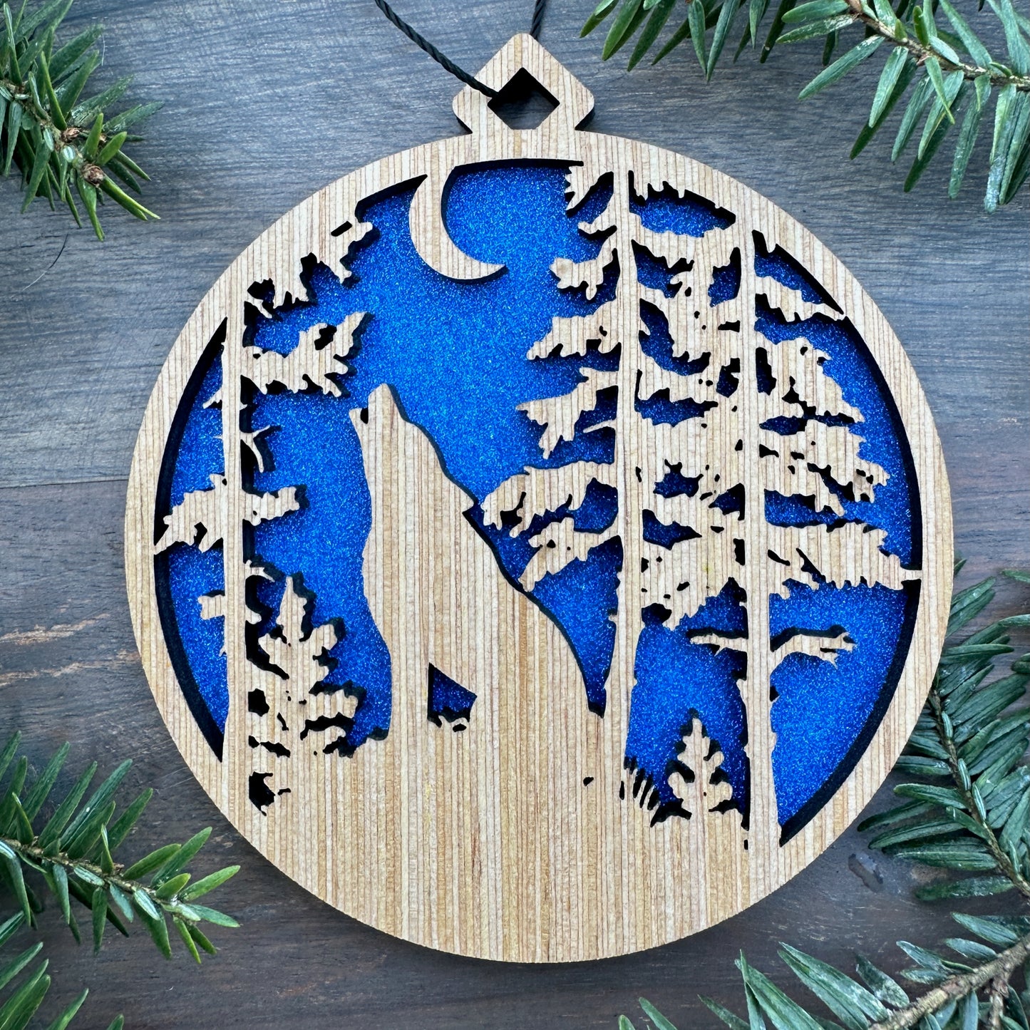 Wolf Scene Wood Ornament