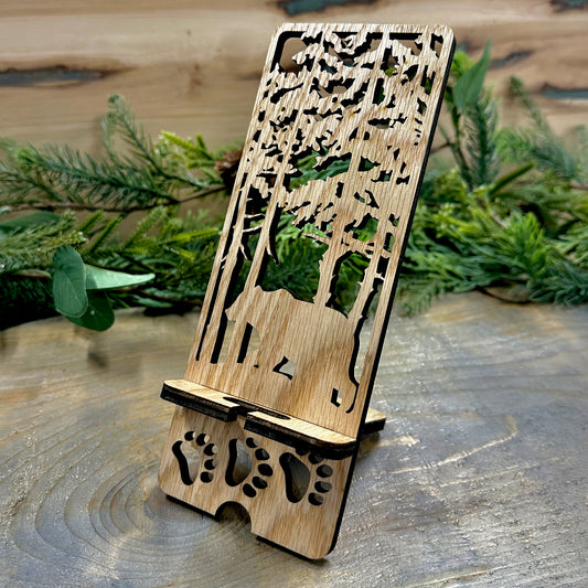 Wood Phone Stand and Decor - Bear in Forest