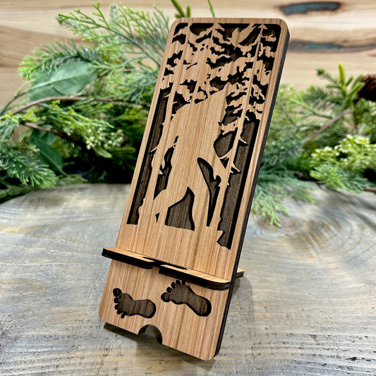 Wood Phone Stand and Decor - Bigfoot in Forest