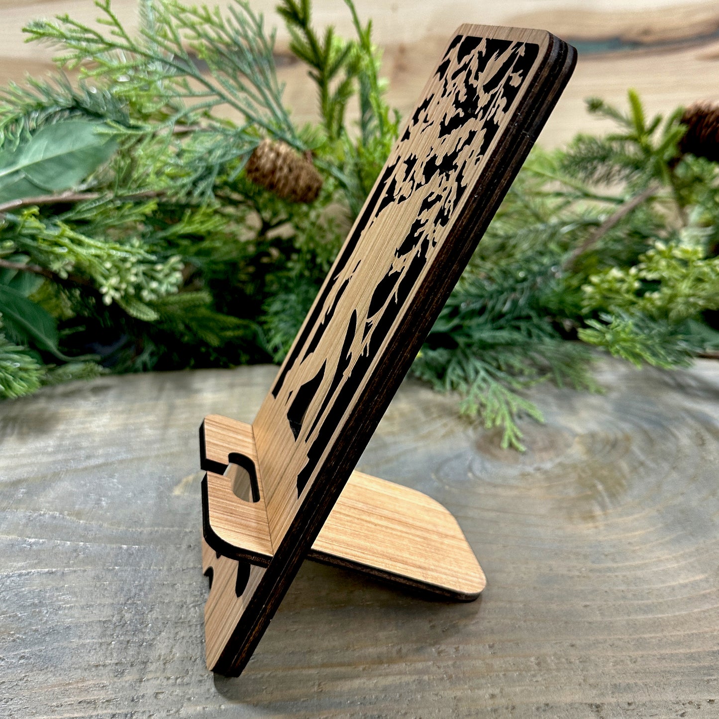 Wood Phone Stand and Decor - Bigfoot in Forest