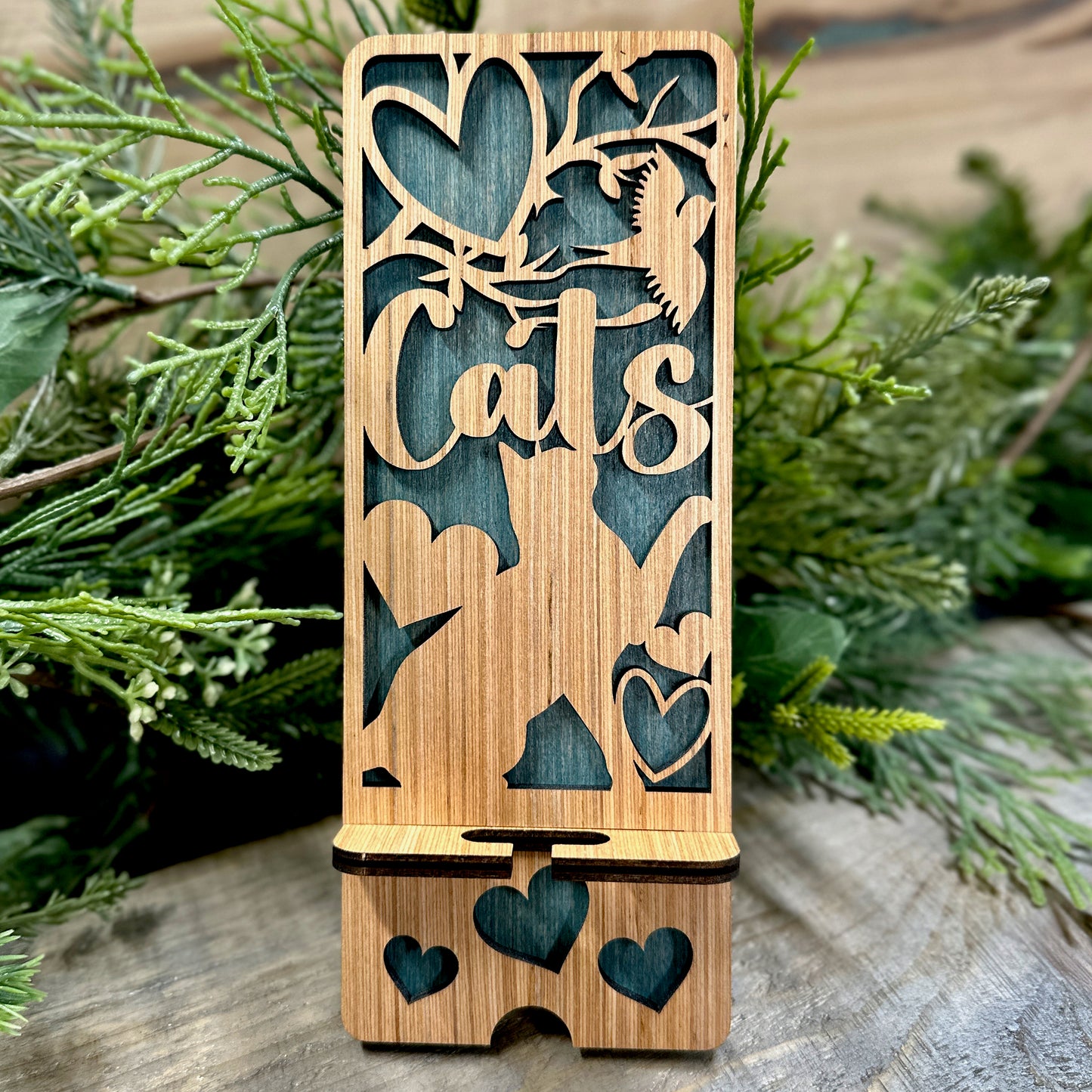 Wood Phone Stand and Decor - I Love Cats