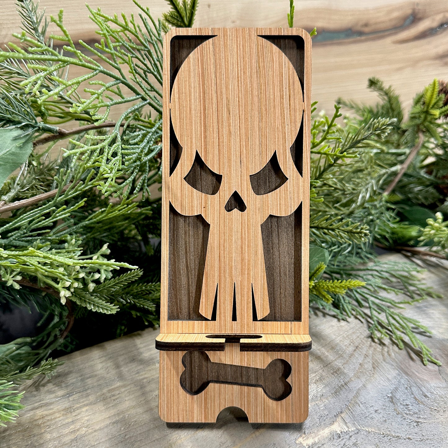 Wood Phone Stand and Decor - Skull Design