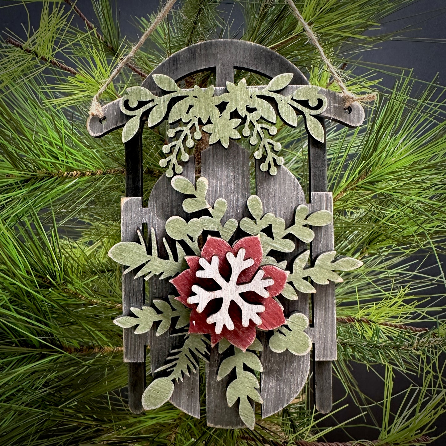 Rustic Christmas Sled Ornament