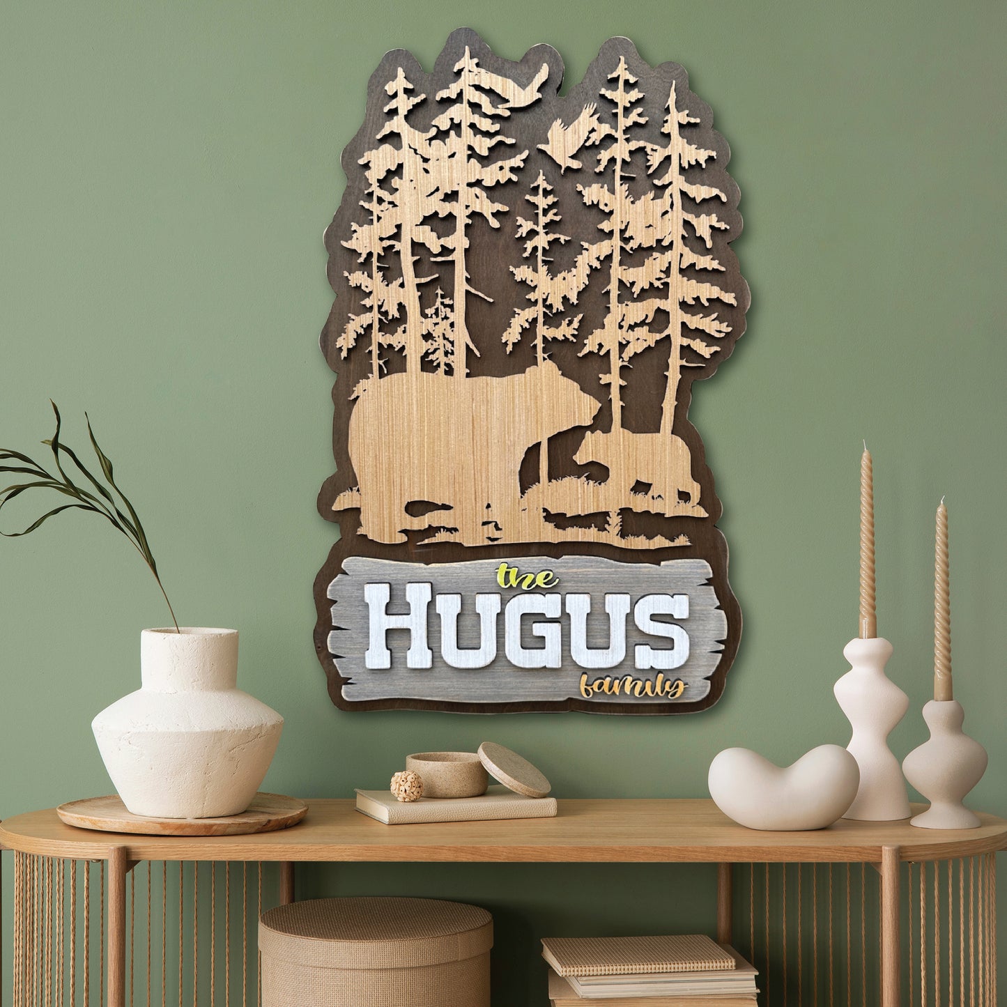 Personalized Rustic Bear Scene Wood Sign